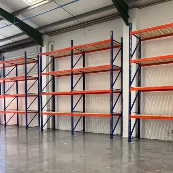 IMVO Pallet Racking 5m (H) x 1100mm (D) x 2.3m Beams with 4 Levels and Slat Timber Decking - Mezzanine Experts